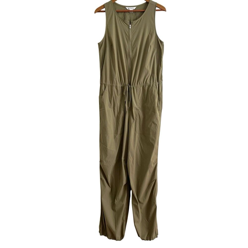 Athleta Flex Jumpsuit size M Olive Zip Up Utility Athleisure Travel Sport Romper - Picture 2 of 14